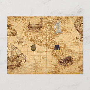 Vintage Old World Map Steampunk  Postcard
