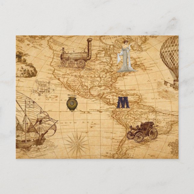 Vintage Old World Map Steampunk  Postcard (Front)