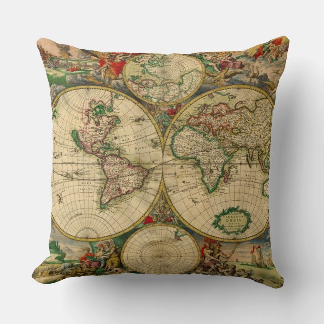 Vintage old world Maps Antique map Cushion (Front)