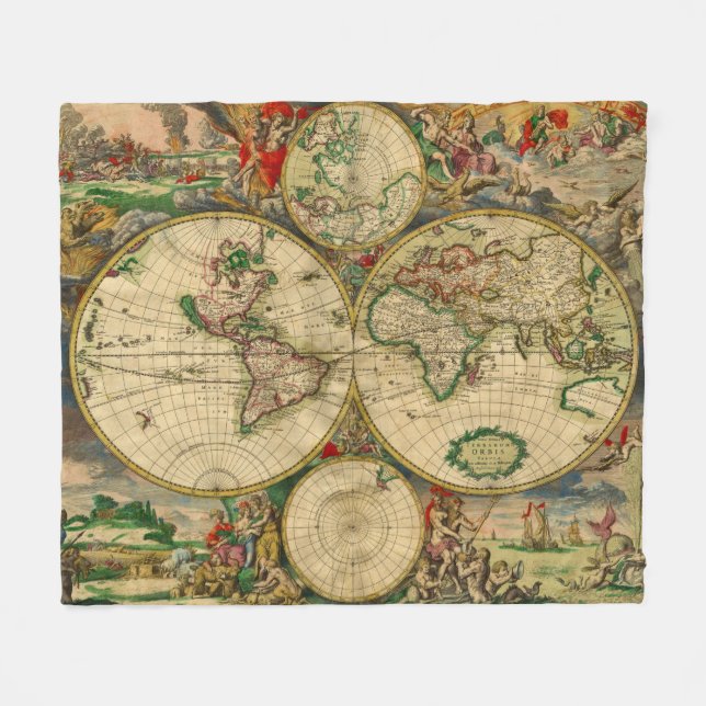 Vintage old world Maps Antique maps Fleece Blanket (Front (Horizontal))
