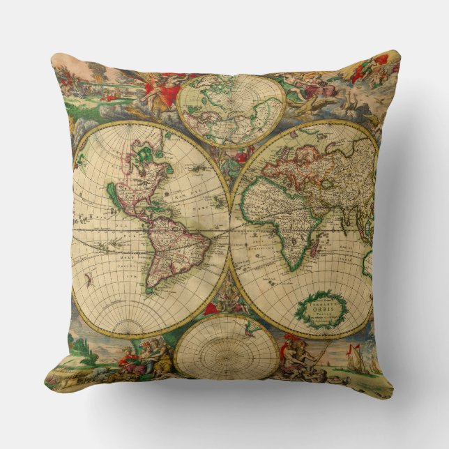 Vintage Old World Maps Cushion (Front)