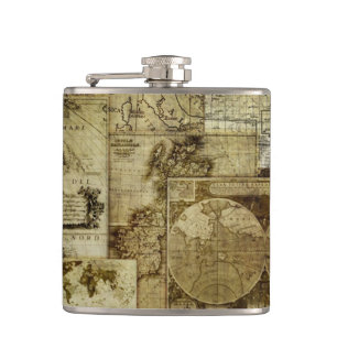 Vintage old world Maps Hip Flask