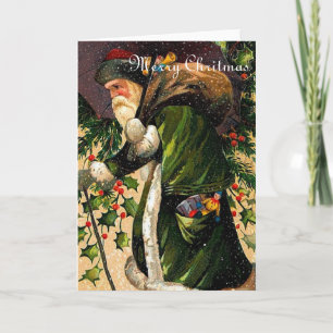 Vintage Old World Santa Christmas Holiday Card