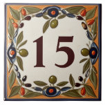 Vintage Olive Custom House Number Plaque Sign Ceramic Tile<br><div class="desc">"custom house number plate",  "personalised house no plaque",  "personal customised text sign",  "olive farm casa ceramic tile",  "mediterranean green olives fruit",  "vintage yellow farmer art",  "traditional summer vacation nature",  "mailing postage mail post address",  "farmhouse holiday home signage",  "decorative rustic farming villa"</div>