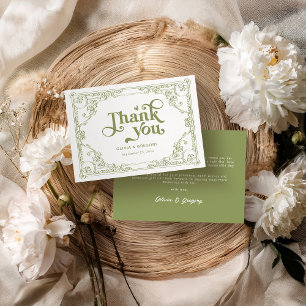 Vintage Olive Green Antique Frame wedding Thank You Card