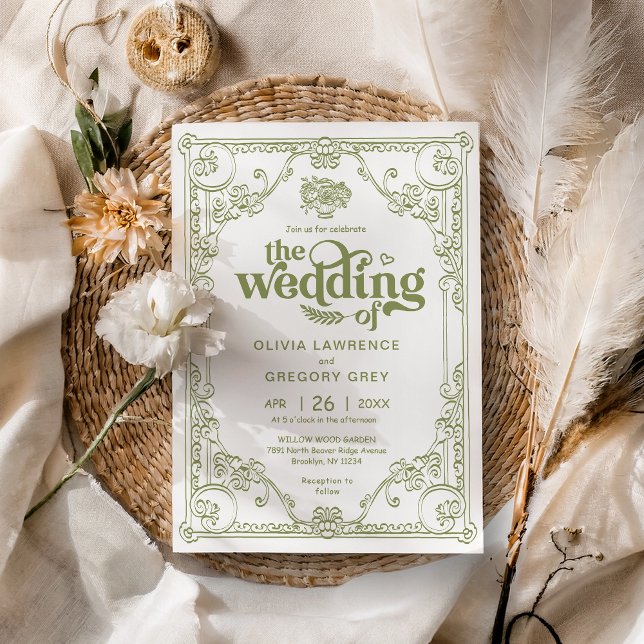 Vintage Olive Green Antique wedding Invitation (Creator Uploaded)