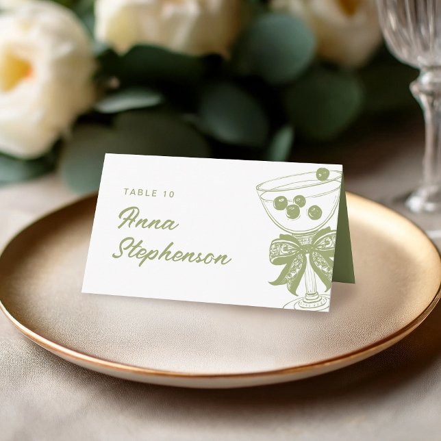 Vintage Olive Green Chinoiserie Champagne glass Place Card (Creator Uploaded)