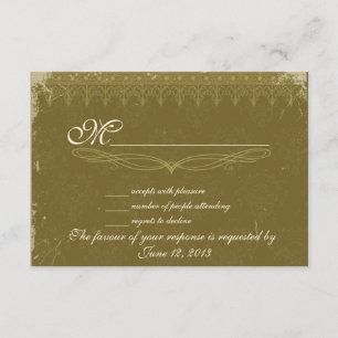 Vintage olive green damask wedding RSVP Card