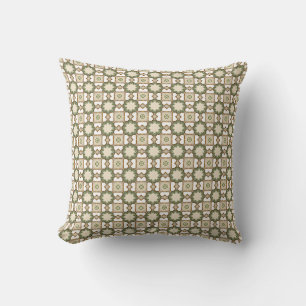 Vintage Olive Green Floral Geometric Pattern Cushion