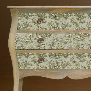 Vintage Olive Green Floral Toile de Jouy Tissue Paper