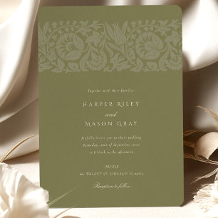 Vintage Olive Green Floral Wedding Invitation