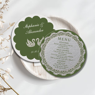 Vintage Olive Green Lace Round Custom Wedding Menu