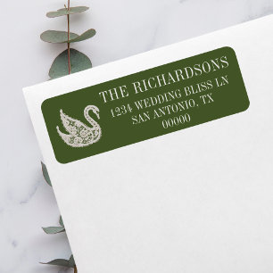 Vintage Olive Green Lace Swan Return Address Label