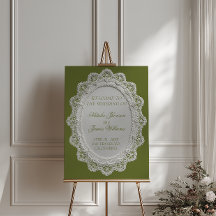 Vintage Olive Green Lace Wedding Welcome Sign