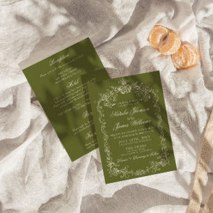 Vintage Olive Green Old Money All In One Wedding Invitation