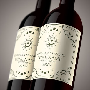 Vintage Olive Green Tarot Card Wedding Wine Label