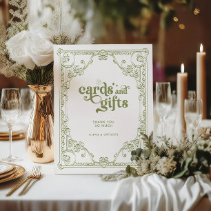 Vintage Olive Green Wedding Cards and Gifts Pedestal Sign