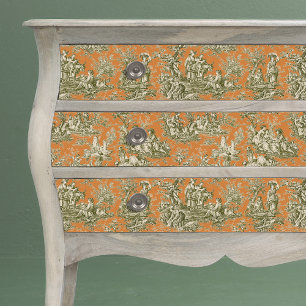 Vintage Olive Orange Floral Toile Tissue Paper