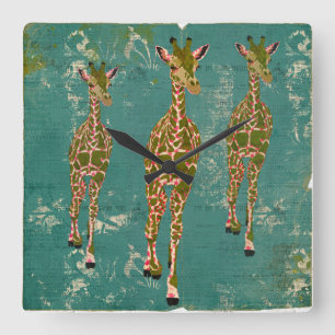 Vintage Olive & Pink Rose Giraffes Clock