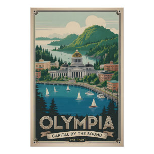Vintage Olympia Washington Retro Travel Poster