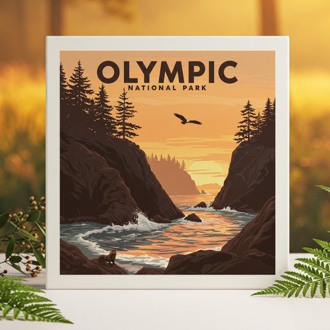 Vintage Olympic National Park Ceramic Tile (Creator Uploaded)