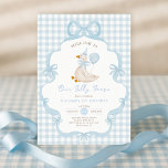 Vintage One Silly Goose Blue Bow 1st Birthday Invitation<br><div class="desc">Celebrate your little one’s milestone in the sweetest way with our “One Silly Goose” first birthday invitation! This charming watercolor design features an adorable goose in a pink party hat, holding a balloon, surrounded by delicate blue ribbons and a soft pastel gingham background. Perfectly balanced between whimsical and elegant, this...</div>