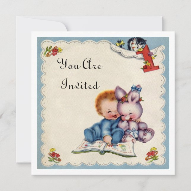 Vintage One Year Old Birthday Boy Invitation (Front)