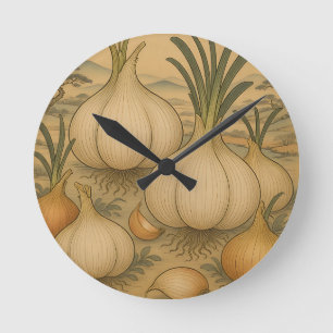Vintage Onion Botanical Round Clock