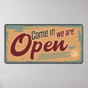 Vintage open business sign retro cafe garage