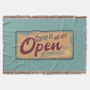 Vintage open business sign retro cafe garage throw blanket