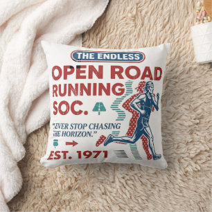 Vintage Open Road Running Club Retro Runner Tee Cushion