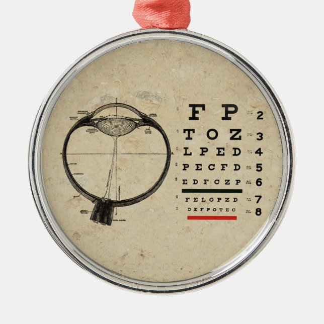Vintage Ophthalmologist Optometry Eye Chart Metal Ornament (Front)