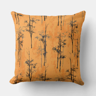Vintage Orange and Black Japanese Bamboo Stalk Cushion