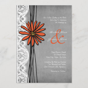 Vintage Orange and Grey Daisy Wedding Invitation