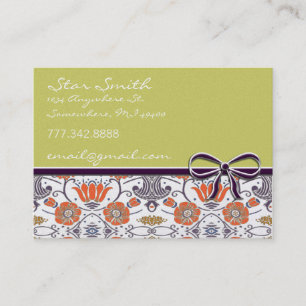 Vintage Orange and Purple Swirly Floral Pattern Business Card