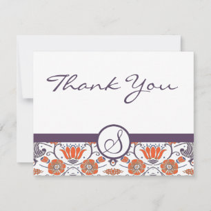 Vintage Orange and Purple Swirly Floral Thank You Card