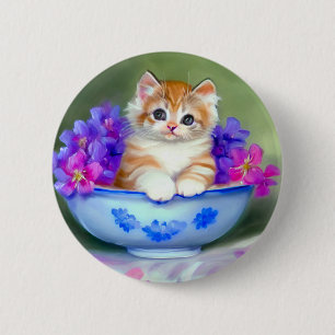 Vintage Orange and White Kitten Illustration 6 Cm Round Badge