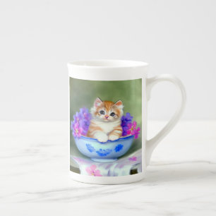 Vintage Orange and White Kitten Illustration Bone China Mug