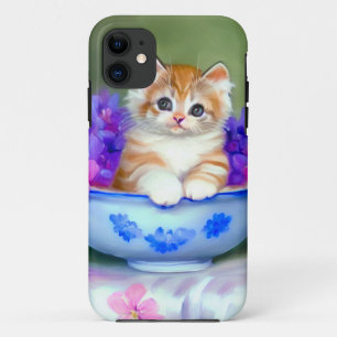 Vintage Orange and White Kitten Illustration iPhone 11 Case