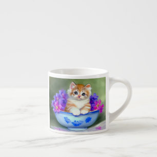 Vintage Orange and White Kitten Illustration Espresso Cup