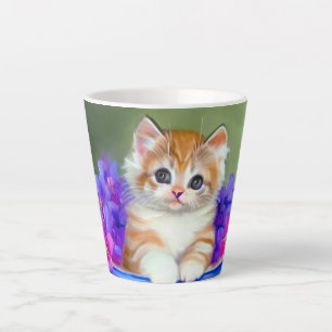 Vintage Orange and White Kitten Illustration Latte Mug