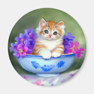 Vintage Orange and White Kitten Illustration Magnet