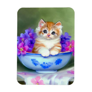 Vintage Orange and White Kitten Illustration Magnet