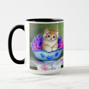 Vintage Orange and White Kitten Illustration Mug