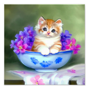 Vintage Orange and White Kitten Illustration Photo Print