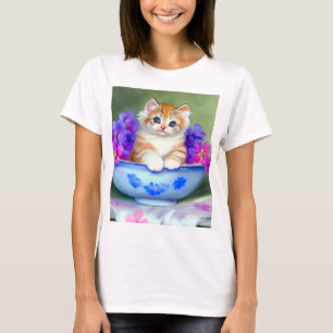 Vintage Orange and White Kitten Illustration T-Shirt