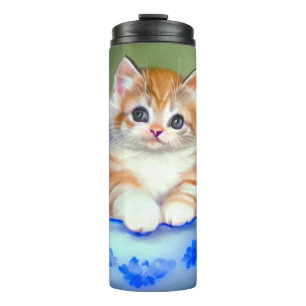 Vintage Orange and White Kitten Illustration Thermal Tumbler