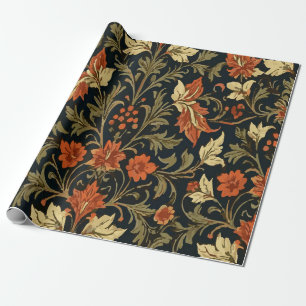 Vintage Orange and Yellow Floral Pattern Wrapping Paper