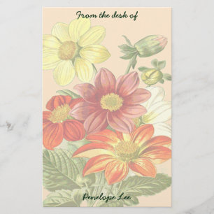Vintage Orange and Yellow Garden Flowers Your Name Stationery