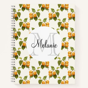Vintage Orange Apricot Watercolor Pattern Monogram Notebook
